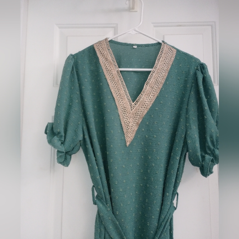 DONATING: Long Belted Green Blouse